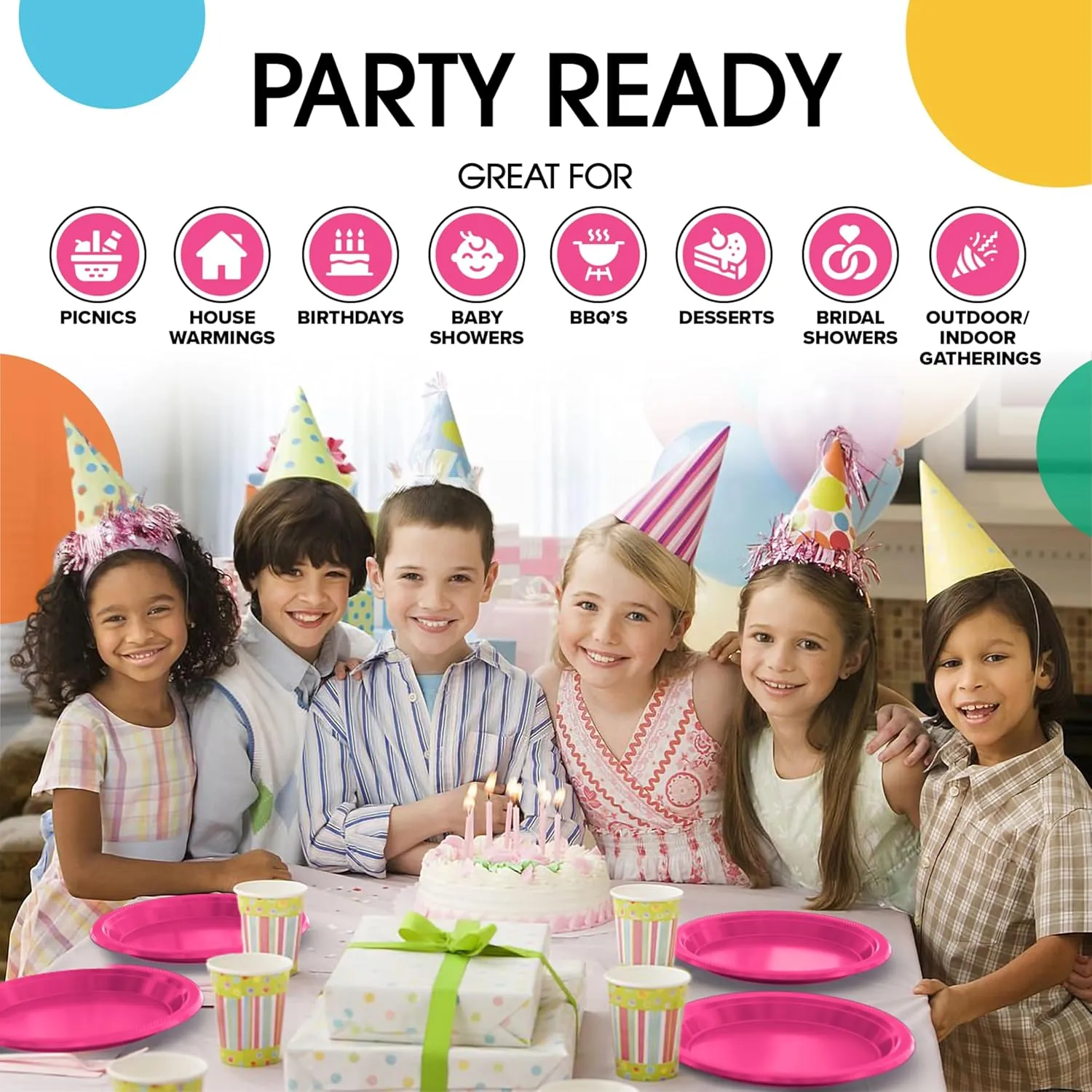 Exquisite Party Solids Cerise Plastic Plates For Party Supplies, Cerise Disposable Plates 100 Pcs - 50-7" & 50-9" Heavy Duty 350 GSM Disposable Dinnerware Sets, Plastic Dinnerware Sets