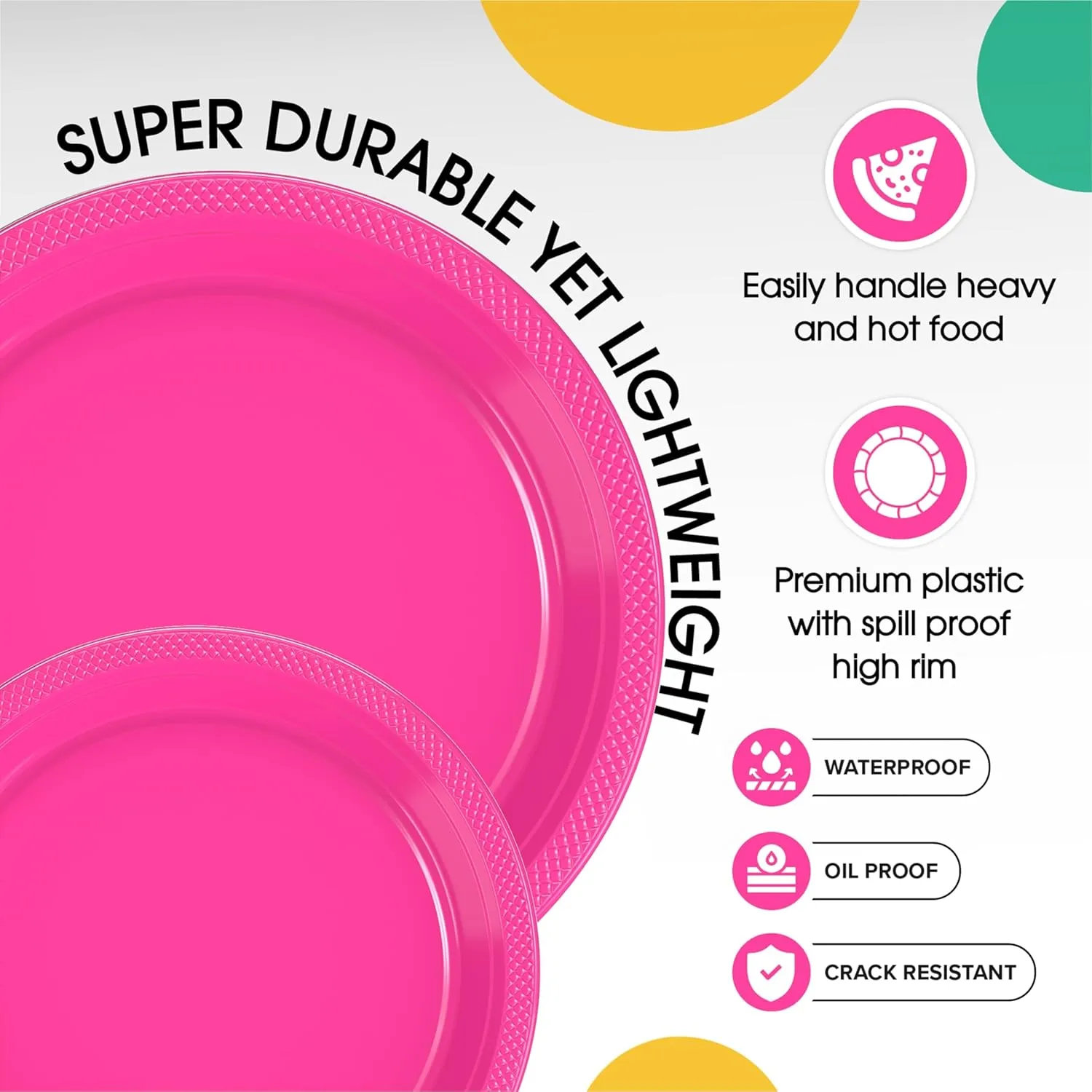 Exquisite Party Solids Cerise Plastic Plates For Party Supplies, Cerise Disposable Plates 100 Pcs - 50-7" & 50-9" Heavy Duty 350 GSM Disposable Dinnerware Sets, Plastic Dinnerware Sets