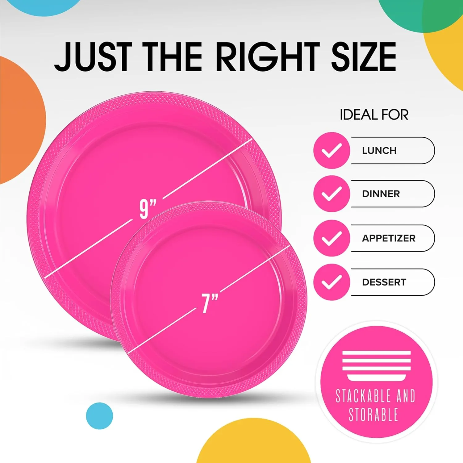 Exquisite Party Solids Cerise Plastic Plates For Party Supplies, Cerise Disposable Plates 100 Pcs - 50-7" & 50-9" Heavy Duty 350 GSM Disposable Dinnerware Sets, Plastic Dinnerware Sets