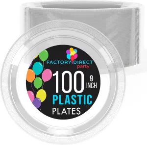 Exquisite Party Solids Clear Plastic Plates For Party 9" Clear Disposable Plates Heavy Duty Supplies 100 Pcs Plastic Dinnerware Sets Heavy Duty 350 GSM Disposable Dinnerware Set