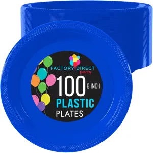 Exquisite Party Solids Dark Blue Plastic Plates For Party 9" Dark Blue Disposable Plates Heavy Duty Supplies 100 Pcs Plastic Dinnerware Sets Heavy Duty 350 GSM Disposable Dinnerware Set