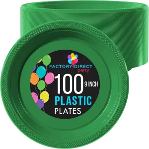 Exquisite Party Solids Emerald Green Plastic Plates For Party 9" Emerald Green Disposable Plates Heavy Duty Supplies 100 Pcs Plastic Dinnerware Sets Heavy Duty 350 GSM Disposable Dinnerware Set