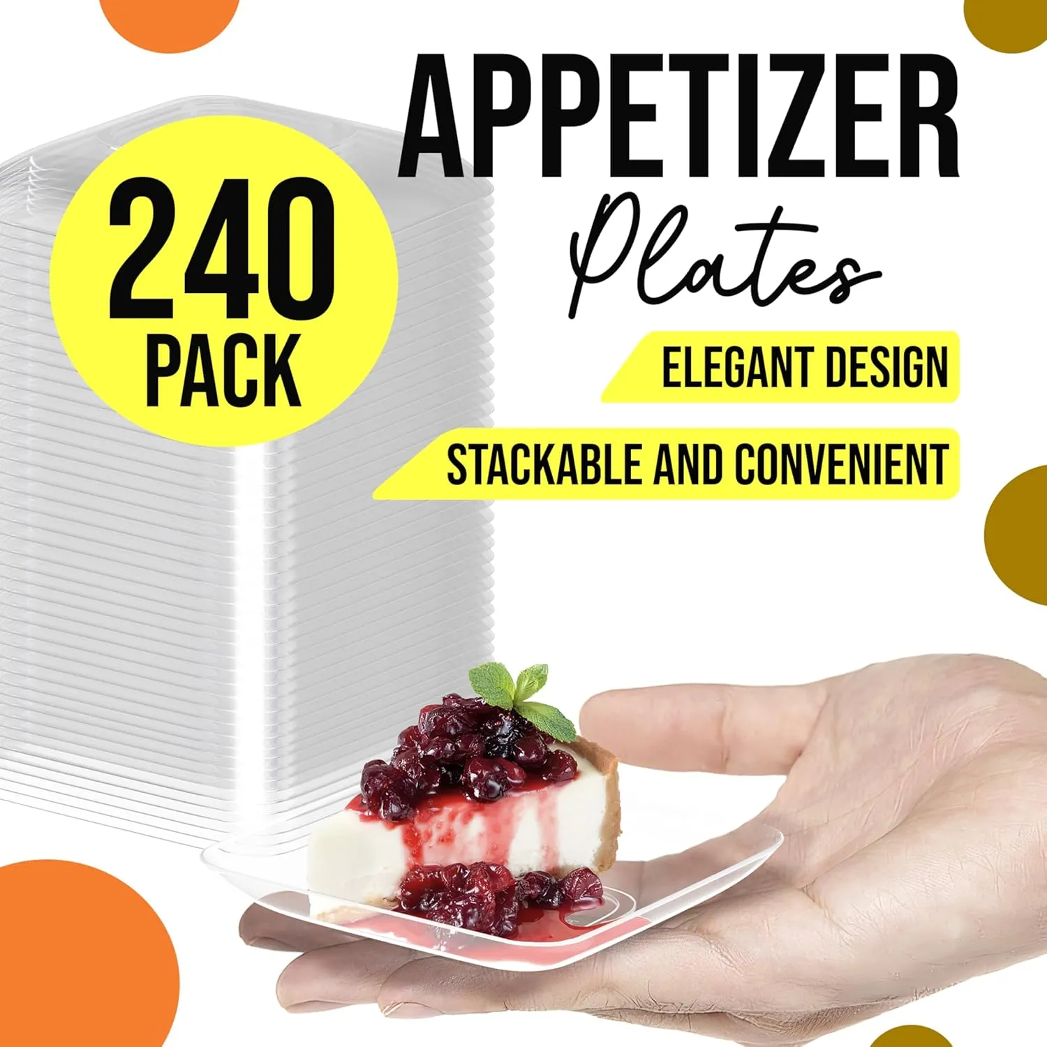 Exquisite Tiny Mini Dessert Plates - 240 Pack 2.4 In. x 2.4 In. Clear Disposable Appetizer Plates - Small Plastic BPA Free for Weddings