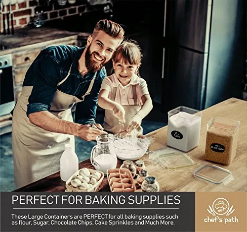 Extra Large Plastic Food Storage Containers with Lids 175oz, For Flour & Sugar - Air tight Kitchen & Pantry Organization Bulk Food Storage, BPA-Free - 4 PC - Canisters with Pen & Labels - Chef’s Path