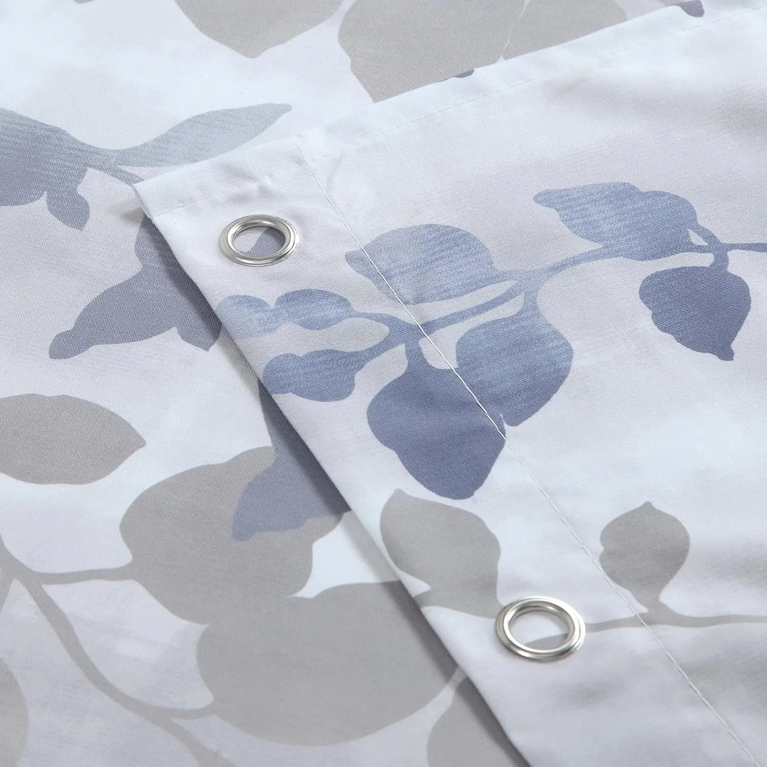 Fabric Shower Curtain, Gray and Blue Botanical Branch Leaf Print, Waterproof Bathroom Curtain, 72" W x 72" H