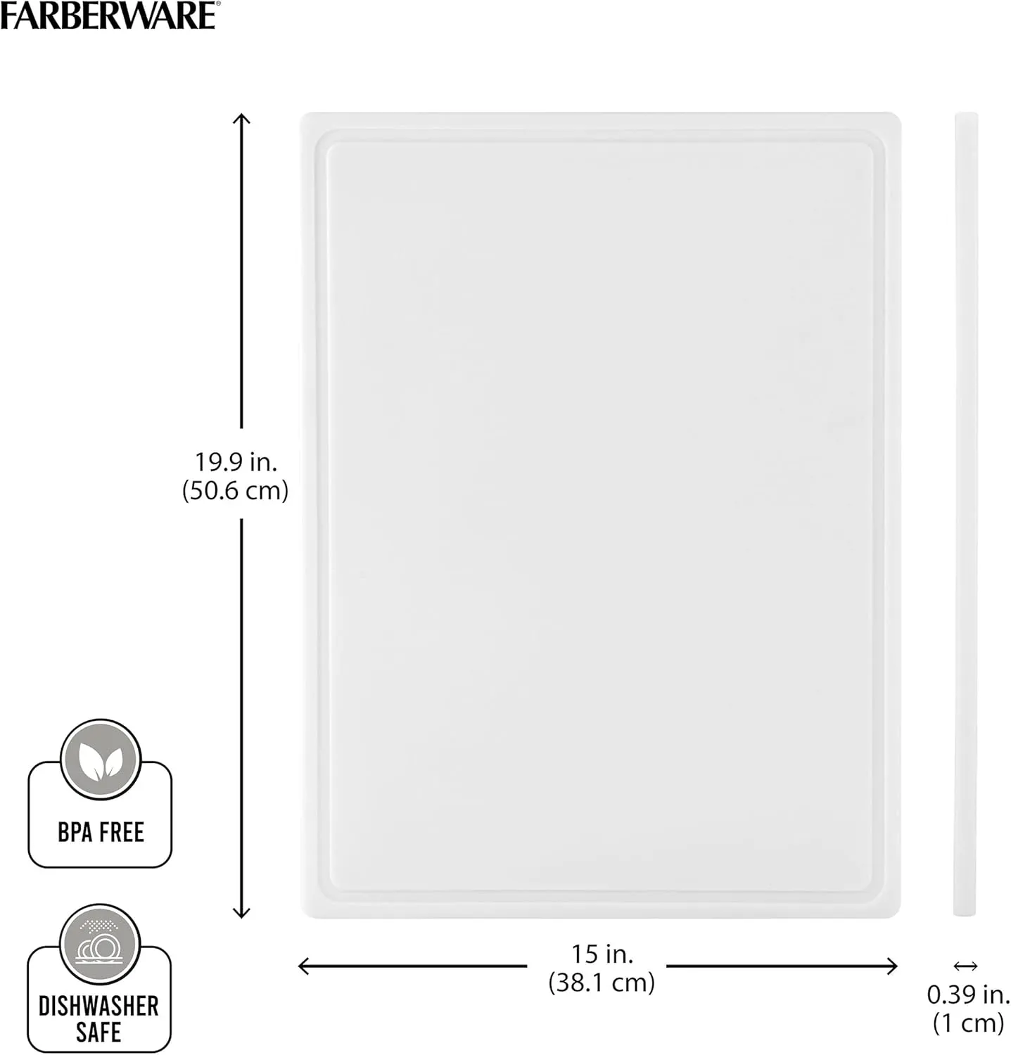 Farberware Extra-Large Plastic Cutting Board with Perimeter Juice Groove, Dishwasher-Safe Kitchen Chopping Board, 15x20-Inch, White