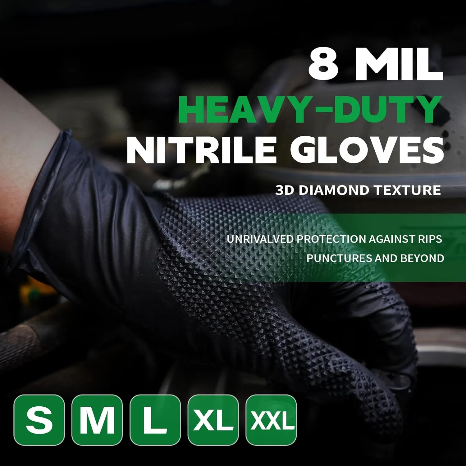 FINITEX Heavy Duty Black Industrial Nitrile Disposable Gloves - 100PCS 8Mil Latex-free Powder-free 3D Diamond Mechanic Gloves