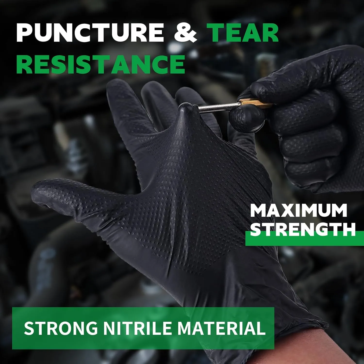 FINITEX Heavy Duty Black Industrial Nitrile Disposable Gloves - 100PCS 8Mil Latex-free Powder-free 3D Diamond Mechanic Gloves