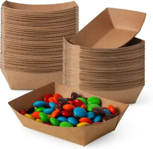 Fit Meal Prep [250 Pack 0.25 lb Paper Food Boats Heavy Duty Disposable Food Trays, Kraft Brown Nacho Tray for Parties Fairs Picnics Carnivals, Holds Sause Candies Nut Grease Resistant