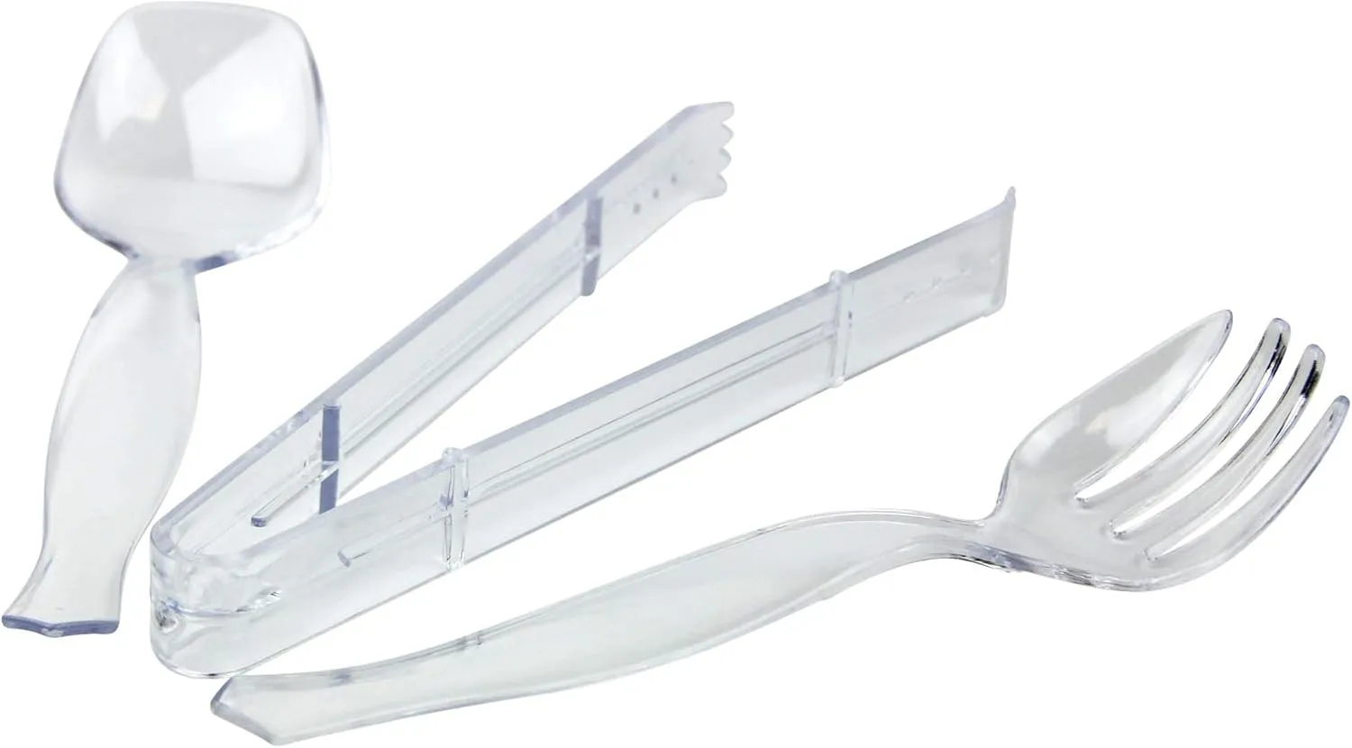 Fit Meal Prep [30 Pack] 10 x 8.5" Spoons, 10 x 8.5" Forks, 10 x 9" Tongs Combo, Clear Disposable Plastic Serving Utensils Set, Heavy Duty Catering Supplies, Wedding, Birthday Party, Buffet