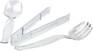 Fit Meal Prep [30 Pack] 10 x 8.5" Spoons, 10 x 8.5" Forks, 10 x 9" Tongs Combo, Clear Disposable Plastic Serving Utensils Set, Heavy Duty Catering Supplies, Wedding, Birthday Party, Buffet