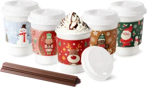 Fit Meal Prep 50 Pack 12 oz Christmas Disposable Coffee Cups with Lids, Sleeves, Leak-Proof To Go Coffee Cups with Lids, Durable Holiday Hot Paper Cups for Home, Office, Party, Business