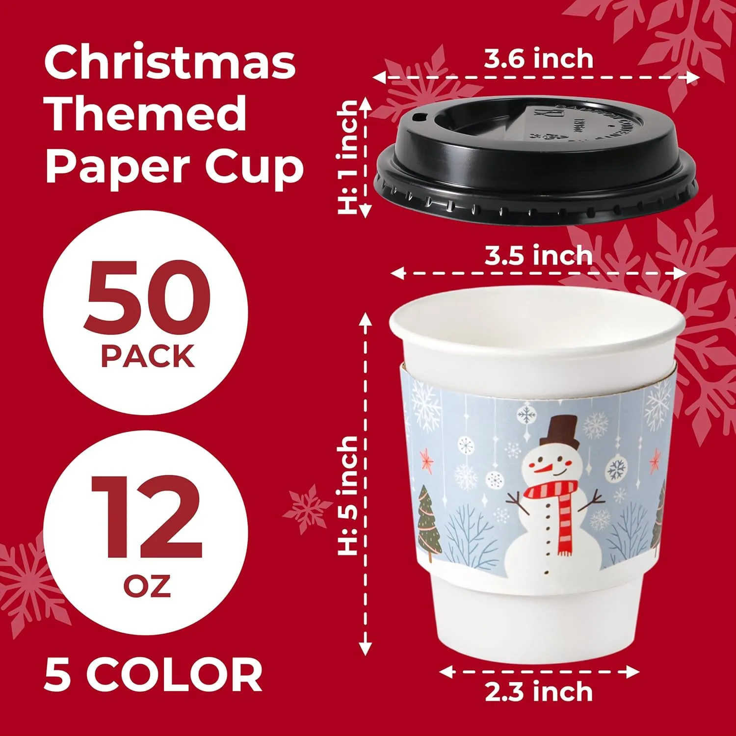 Fit Meal Prep 50 Pack 12 oz Christmas Disposable Coffee Cups with Lids, Sleeves, Leak-Proof To Go Coffee Cups with Lids, Durable Holiday Paper Cups for Hot Beverage, Home, Office, Party