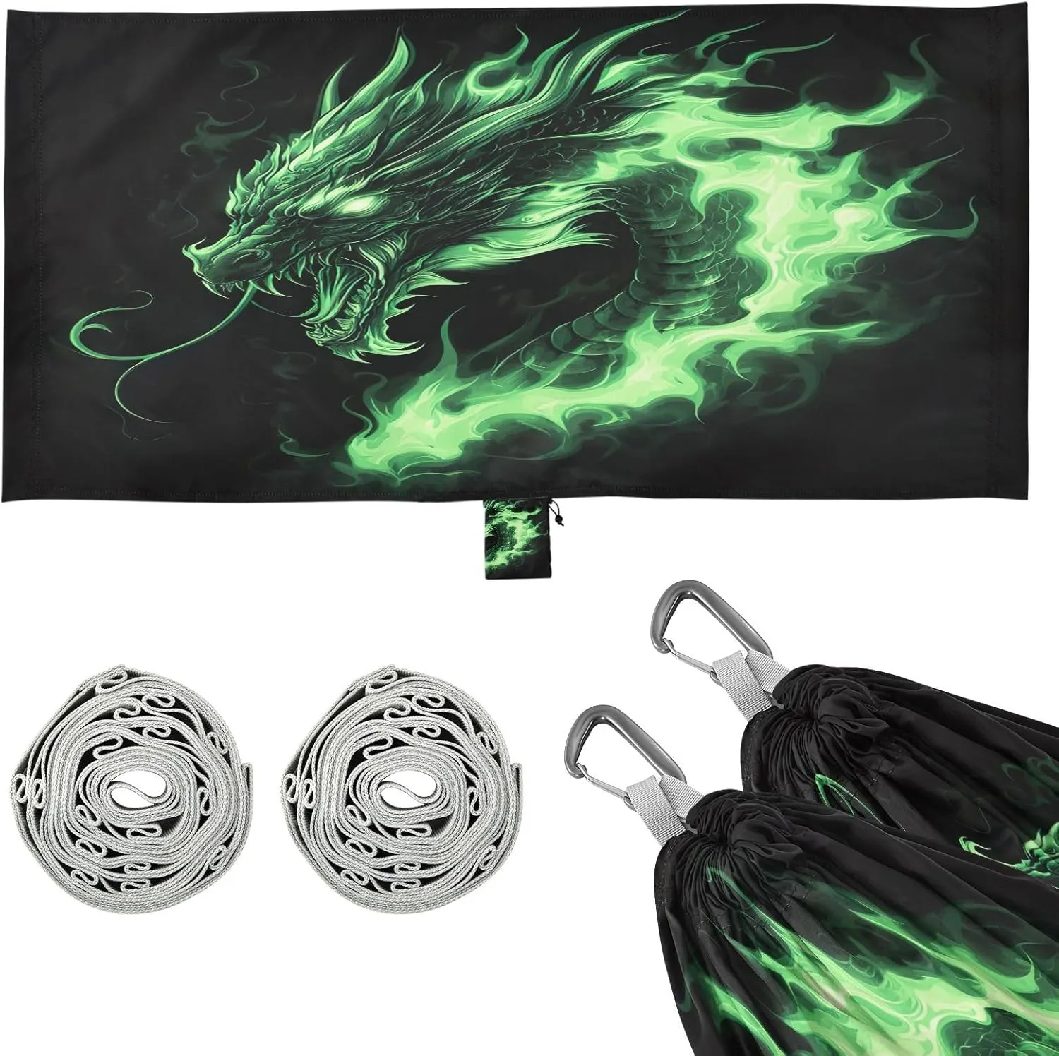Flame Green Dragon Camping Hammock, 330 lbs with 2 Tree Straps, Carry Bag, Single Portable Hammock for Outdoor/Indoor, Hiking, Beach, Backpacking, Travel