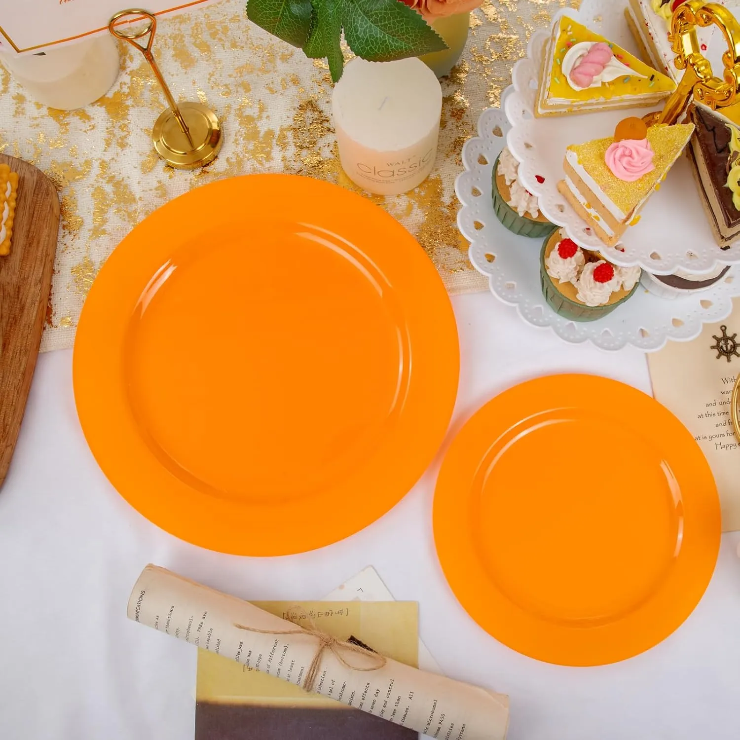 FLOWERCAT 60PCS Orange Plates - Heavy Duty Orange Plastic Plates Disposable for Thanksgiving Party - Serve 30 Guests 10.25inch and 7.5inch