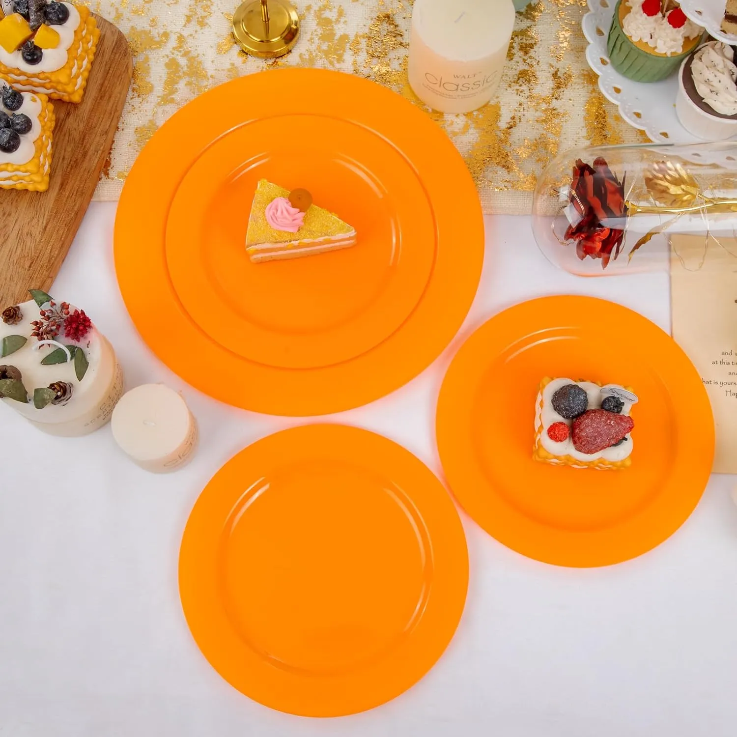 FLOWERCAT 60PCS Orange Plates - Heavy Duty Orange Plastic Plates Disposable for Thanksgiving Party - Serve 30 Guests 10.25inch and 7.5inch