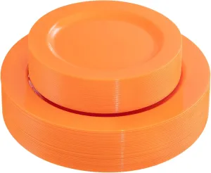 FLOWERCAT 60PCS Orange Plates - Heavy Duty Orange Plastic Plates Disposable for Thanksgiving Party - Serve 30 Guests 10.25inch and 7.5inch