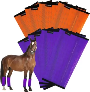 Fly Boots for Horses Set of 8 Breathable Mesh Design Protection from Insect Pests for Reduce Stomping, Hoof Damage & Leg Fatigue (Purple-Orange, Large)