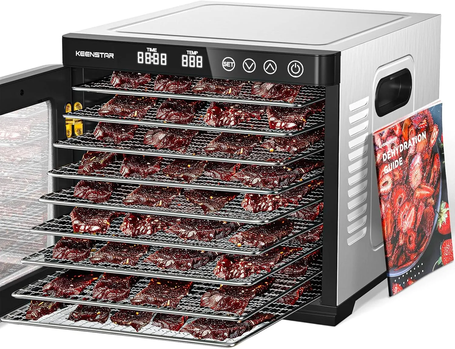 Food Dehydrator for Jerky 1000W, 9 Stainless Steel Trays, 165℉ Temperature Control, 8.7ft² Drying Space, 48H Timer, Dryer Machine for Dog Treats, Herb, Veggies, Meat, Fruit