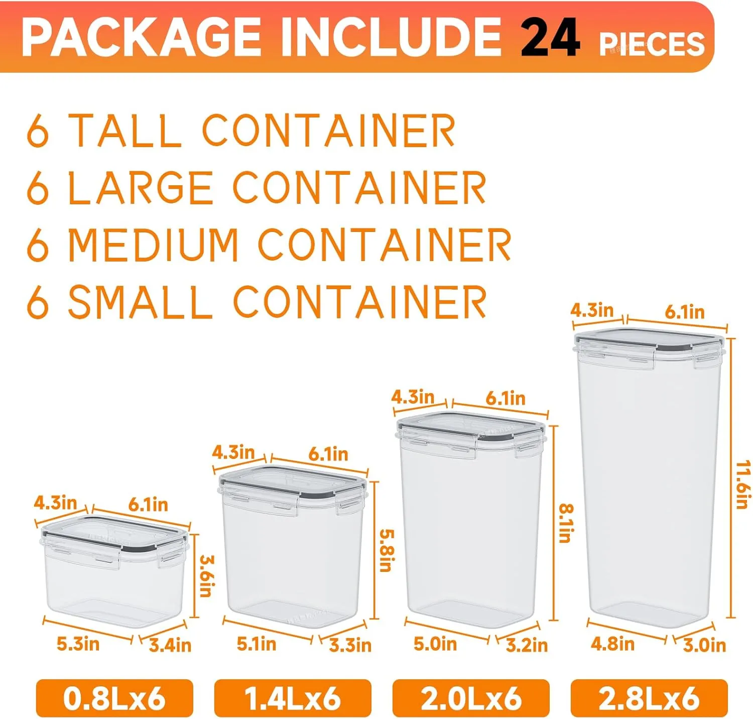 Food Storage Containers With Lids Airtight - 24 PCS With Label - BPA Free Cereal Containers Storage,Plastic Pantry Kitchen Organizers and Storage for Dry Goods,Chip,Grain Sugar and Flour Organizing