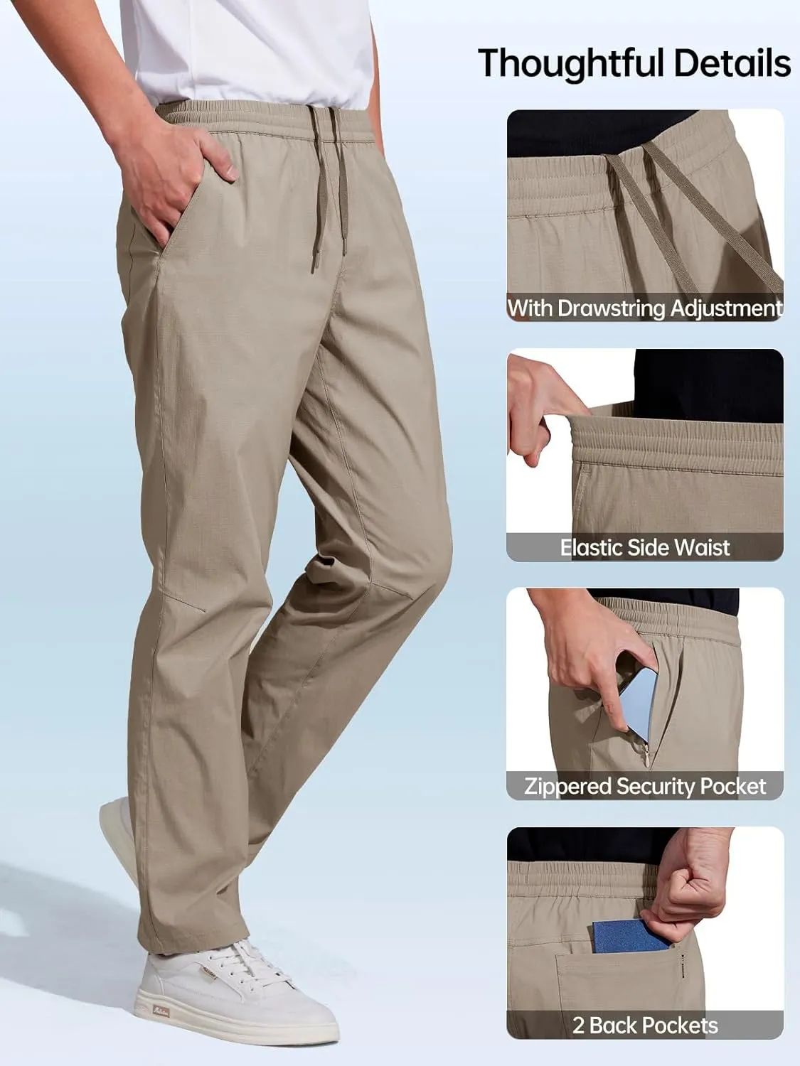 FREE SOLDIER Men's Elastic Waist Water Resistant Quick-Dry Hiking Outdoor Joggers Workout Sweatpants Pants