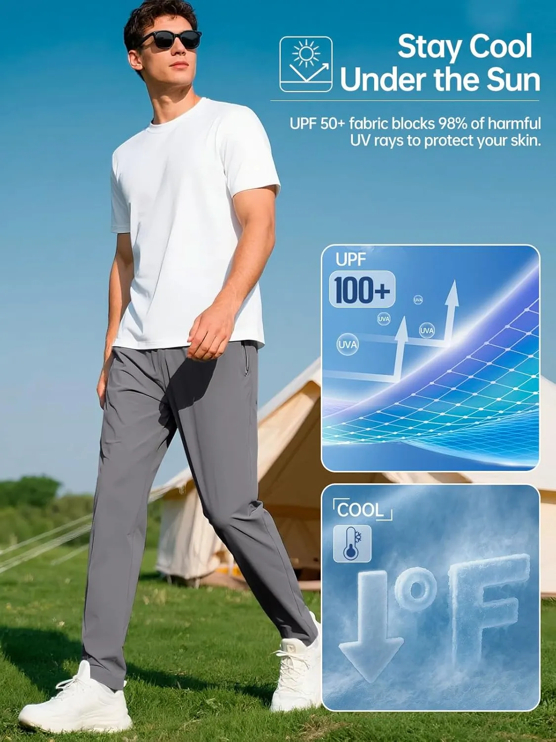 FREE SOLDIER Men's Elastic Waist Water Resistant Quick-Dry Hiking Outdoor Joggers Workout Sweatpants Pants