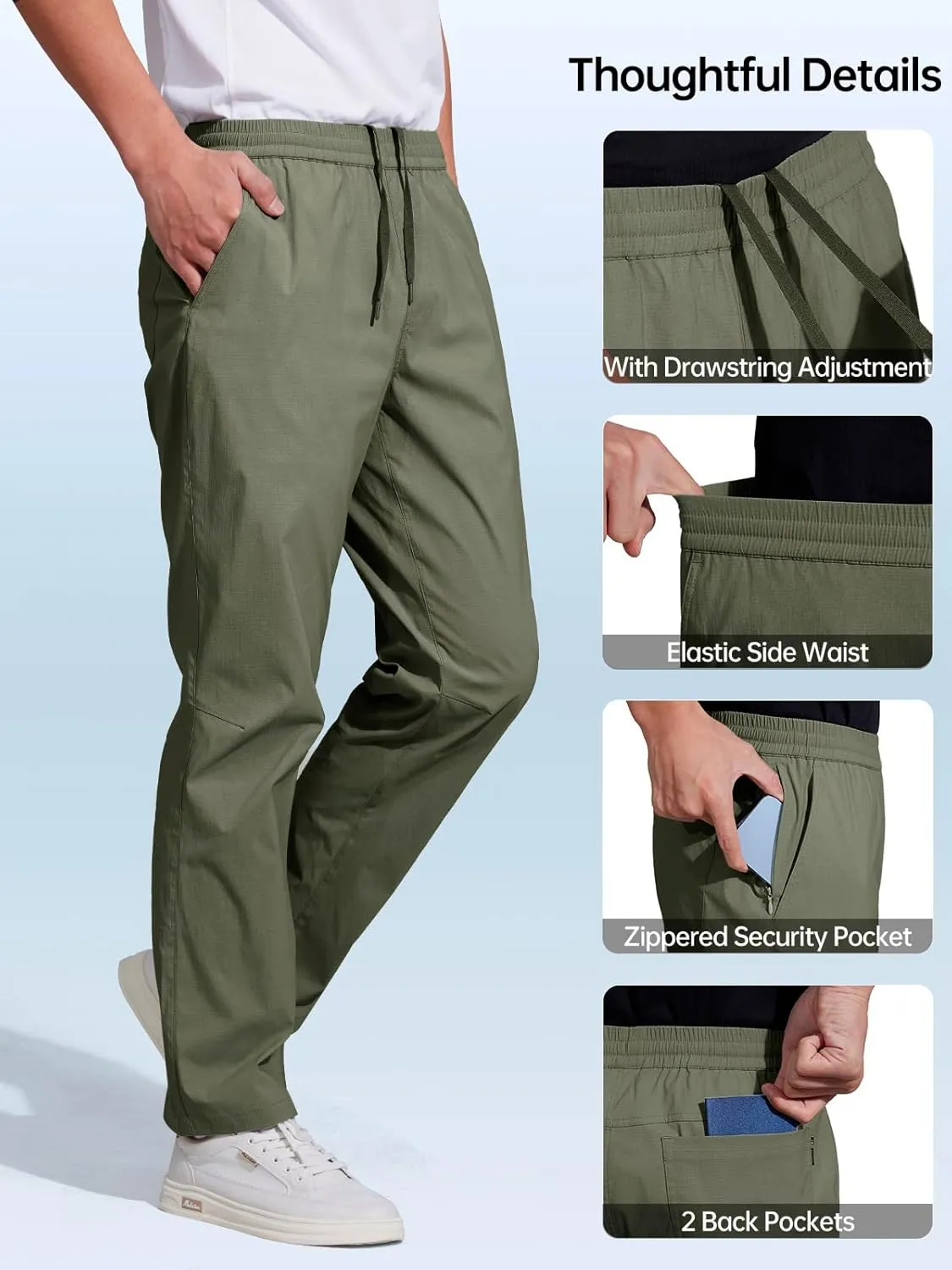 FREE SOLDIER Men's Elastic Waist Water Resistant Quick-Dry Hiking Outdoor Joggers Workout Sweatpants Pants