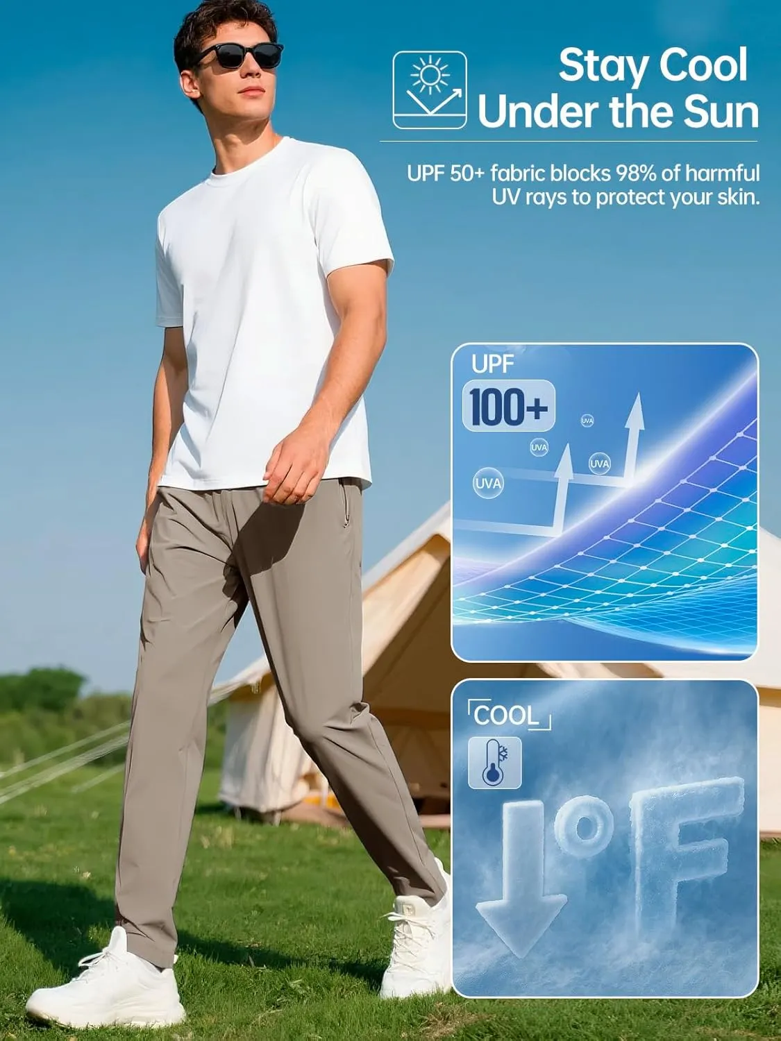 FREE SOLDIER Men's Elastic Waist Water Resistant Quick-Dry Hiking Outdoor Joggers Workout Sweatpants Pants