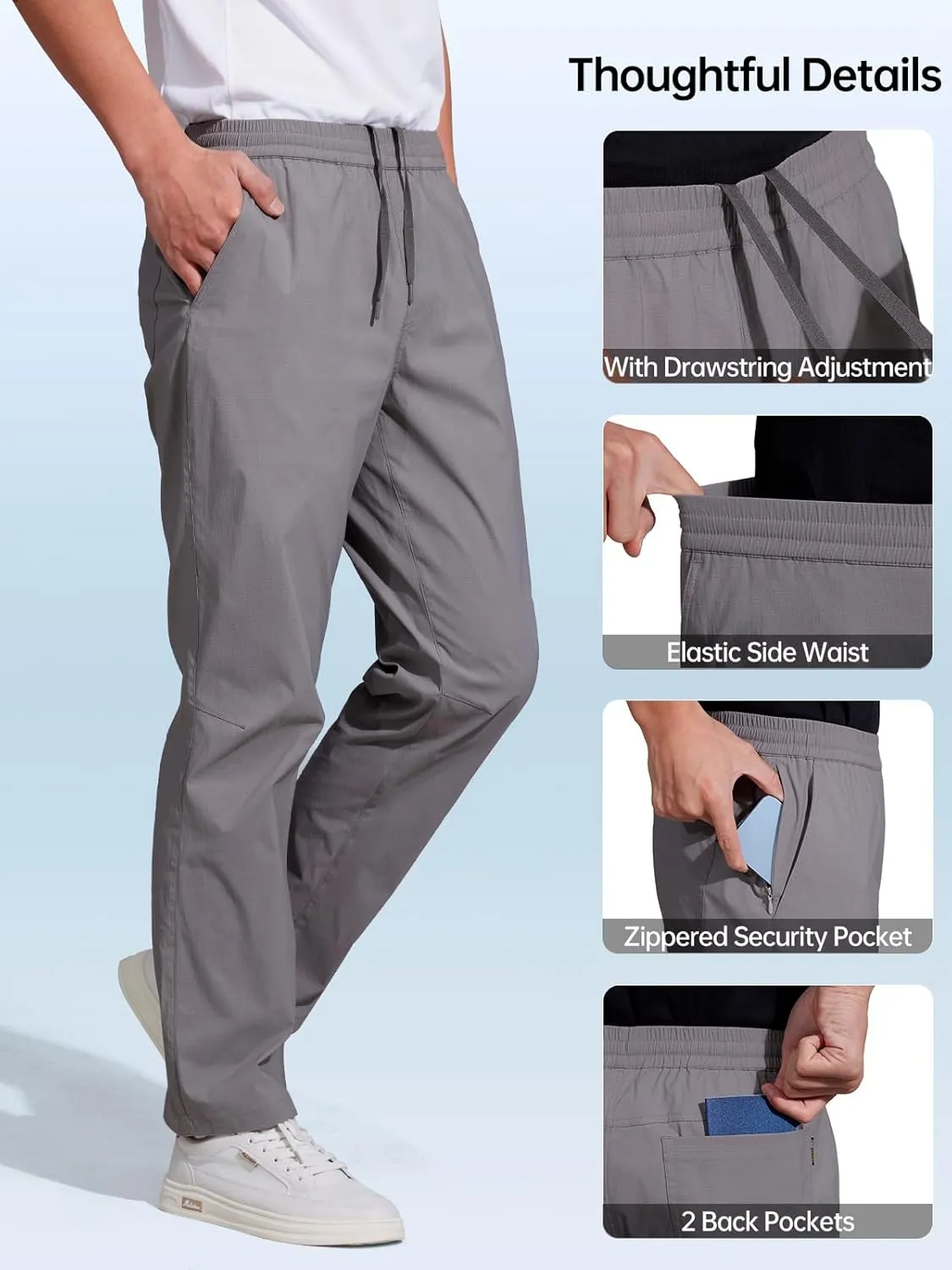 FREE SOLDIER Men's Elastic Waist Water Resistant Quick-Dry Hiking Outdoor Joggers Workout Sweatpants Pants
