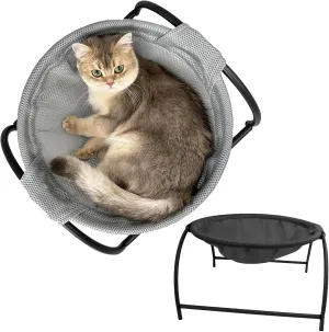 Free-Standing Cat & Dog Hammock Bed for Large Pets - Breathable Circular Pet Bed, Machine-Washable, Stable Frame, Easy Assembly Indoor/Outdoor (Black)
