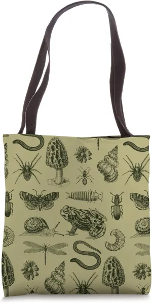 Frog Mushroom Snail Moth Insect Vintage Biology Nature Lover Tote Bag
