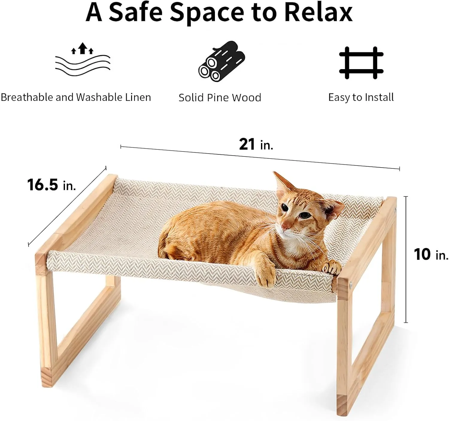FUKUMARU Dog Bed, Large Breathable Cat Bed, Wooden Cat Hammock for Outdoor, 21 X 16.5 Inch Elevated Pet Furniture Suitable for Kitty, Puppy, Rabbit, Bunny and Small Animal
