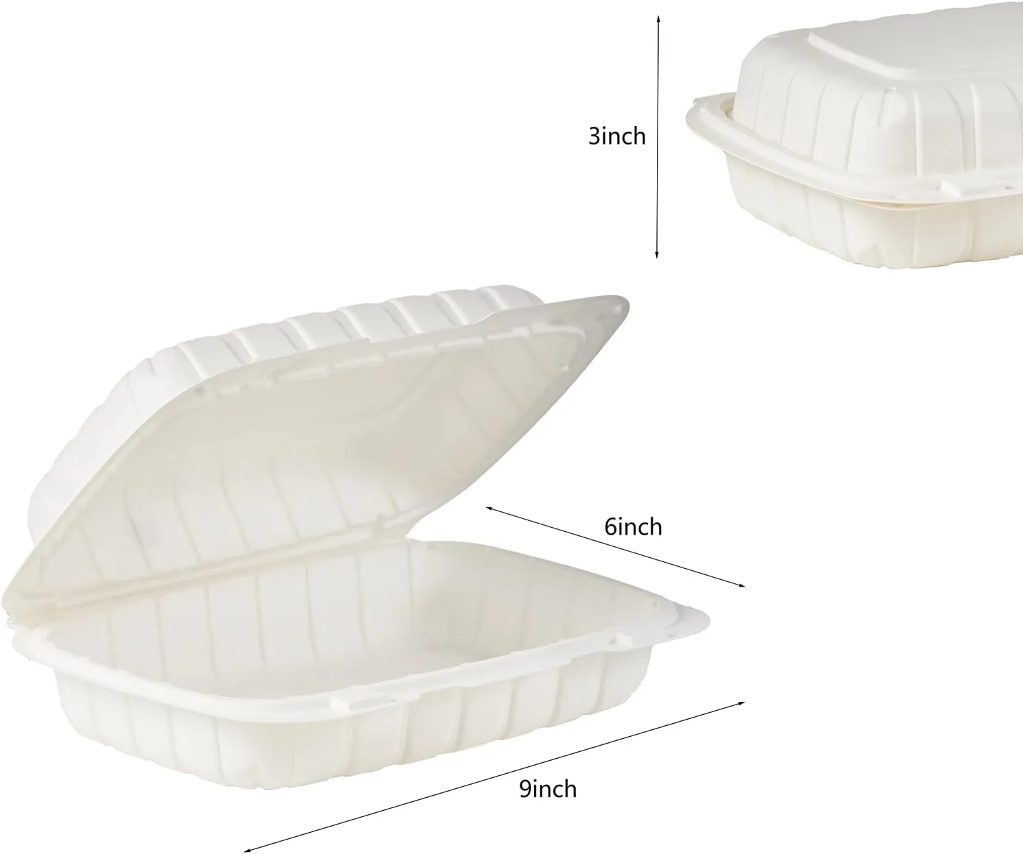 FULING [9x6-Inch, 50-Pack Clamshell Plastic Food Container With Lid 1 Compartment