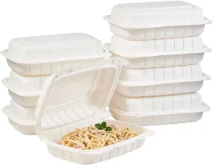 FULING [9x6-Inch, 50-Pack Clamshell Plastic Food Container With Lid 1 Compartment