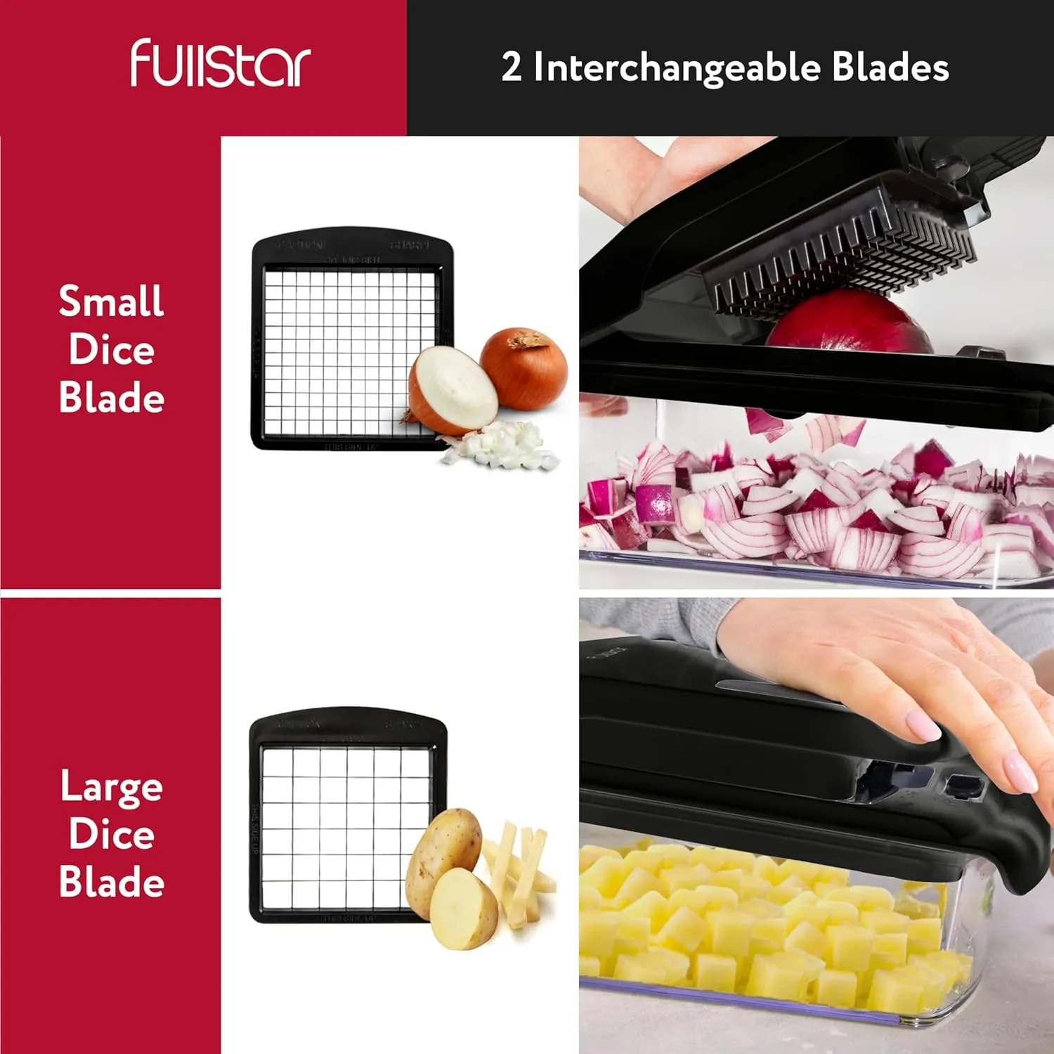 Fullstar Vegetable Chopper and Spiralizer - Food Chopper with Container, Fruit Slicer, Kitchen Gadgets & Accessories, Home Essentials (2 in 1, Black)