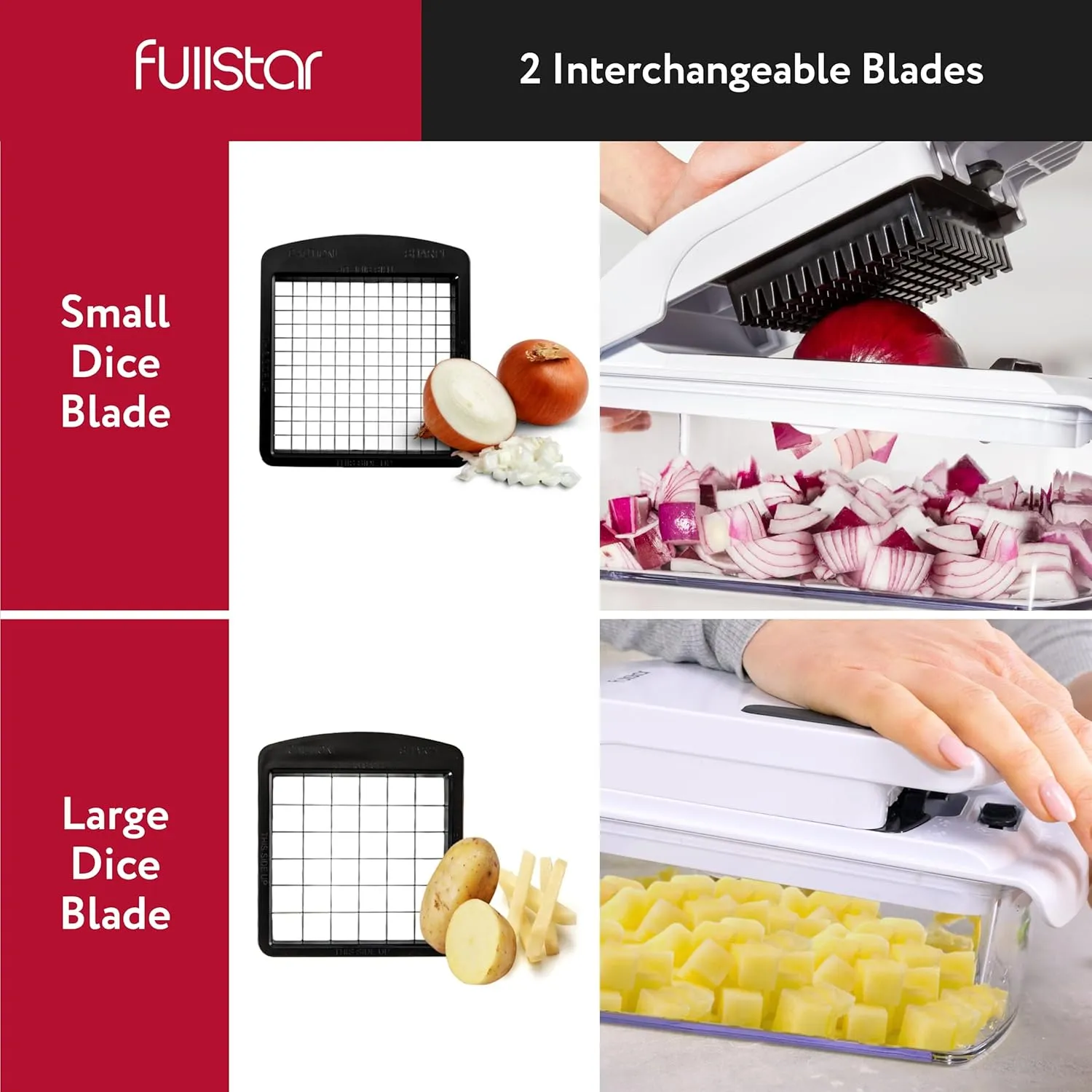 Fullstar Vegetable Chopper and Spiralizer - Food Chopper with Container, Fruit Slicer, Kitchen Gadgets & Accessories, Home Essentials (2 in 1, White)