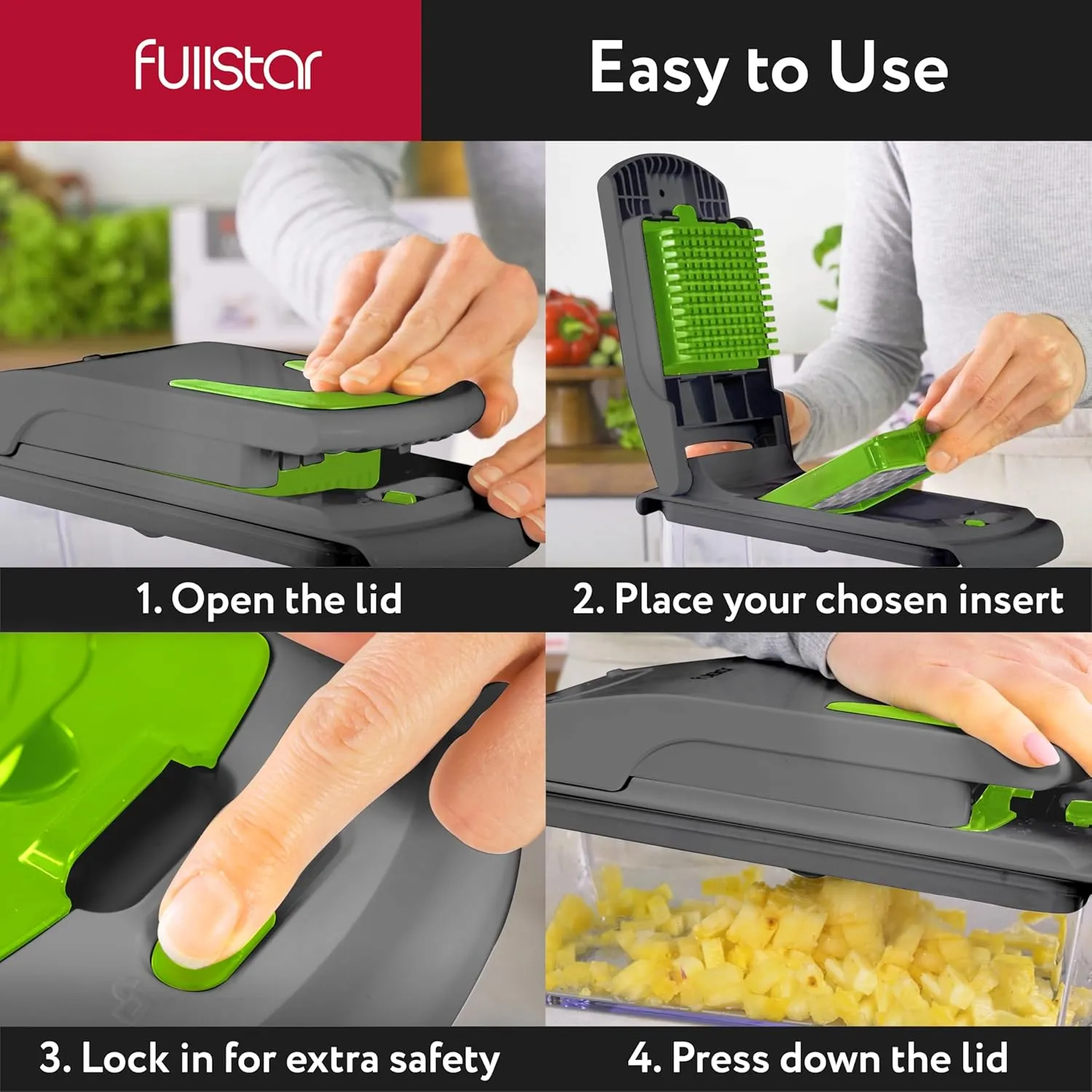 Fullstar Vegetable Chopper and Spiralizer - Food Chopper with Container, Fruit Slicer, Kitchen Gadgets & Accessories, Home Essentials (4 in 1, Gray/Green)
