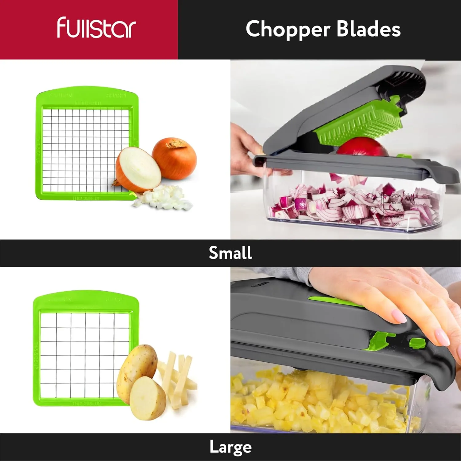 Fullstar Vegetable Chopper and Spiralizer - Food Chopper with Container, Fruit Slicer, Kitchen Gadgets & Accessories, Home Essentials (4 in 1, Gray/Green)