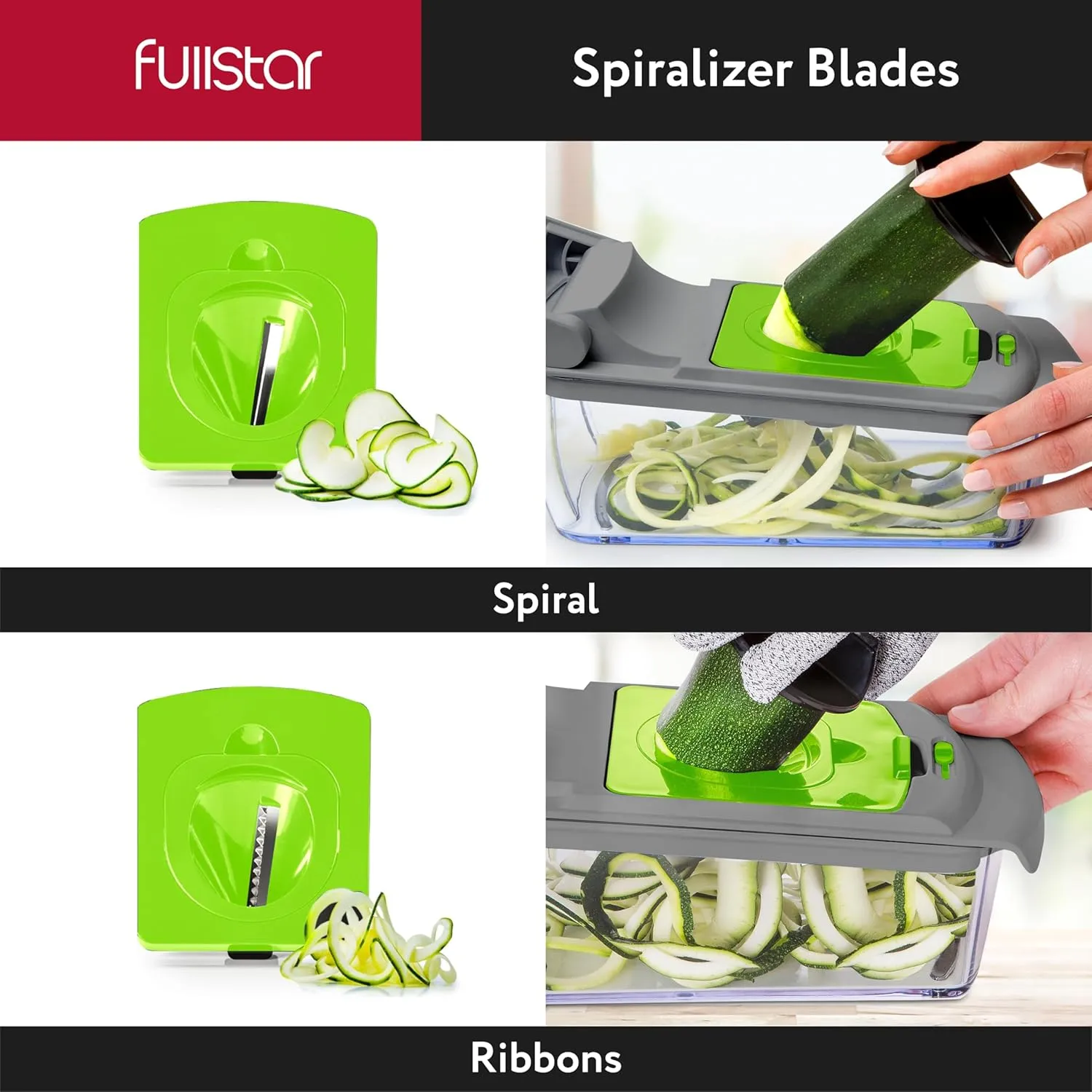 Fullstar Vegetable Chopper and Spiralizer - Food Chopper with Container, Fruit Slicer, Kitchen Gadgets & Accessories, Home Essentials (4 in 1, Gray/Green)