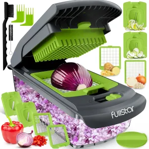 Fullstar Vegetable Chopper and Spiralizer - Food Chopper with Container, Fruit Slicer, Kitchen Gadgets & Accessories, Home Essentials (4 in 1, Gray/Green)