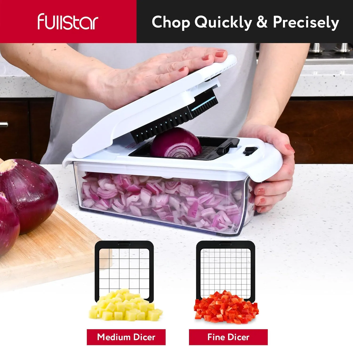 Fullstar Vegetable Chopper and Spiralizer - Food Chopper with Container, Fruit Slicer, Kitchen Gadgets & Accessories, Home Essentials (All in 1, White)