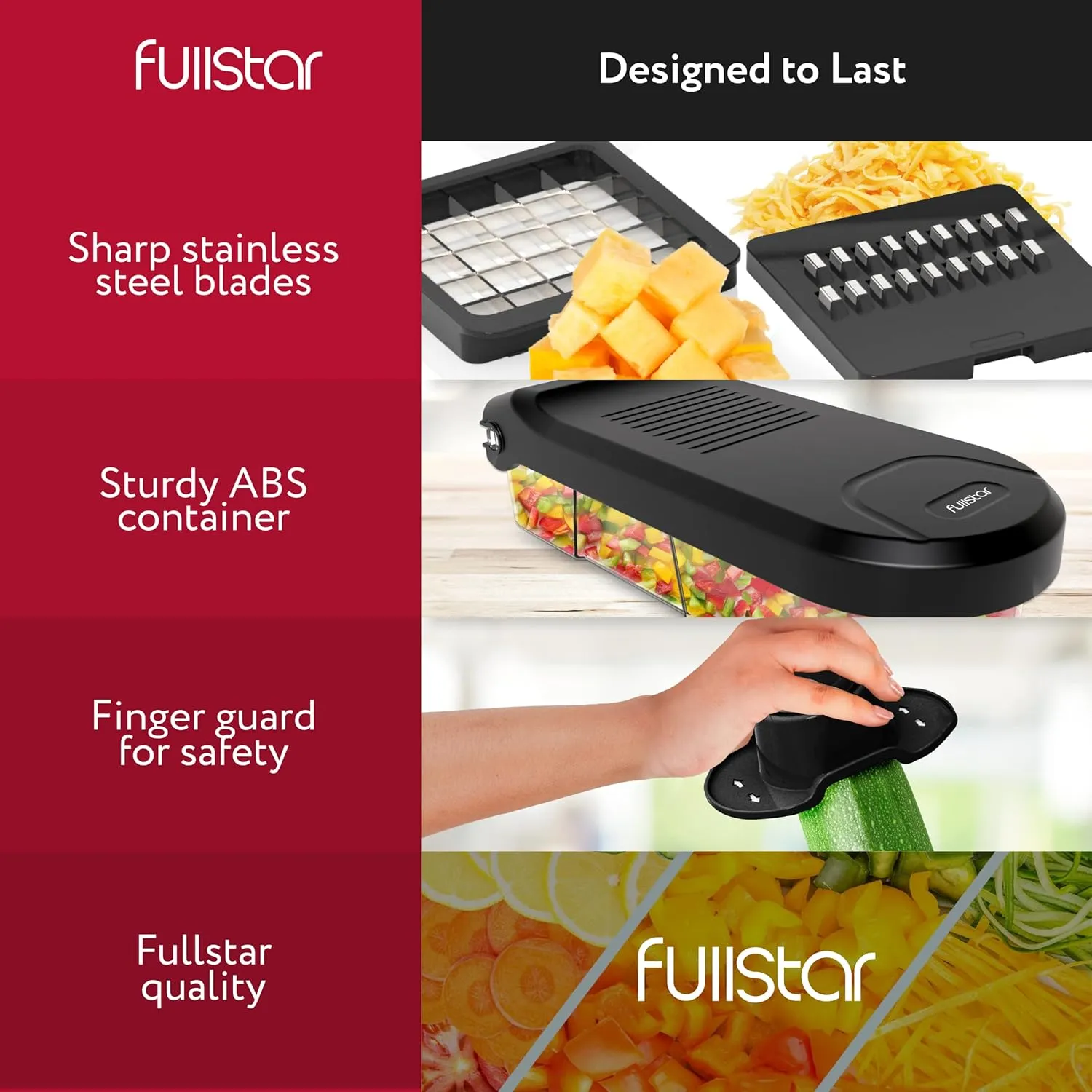Fullstar Vegetable Chopper, Mandoline Slicer - Cheese Grater, Food Chopper with Container, Kitchen Gadgets, Home Essentials (6-in-1, Black)