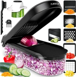 Fullstar Vegetable Chopper, Mandoline Slicer - Cheese Grater, Food Chopper with Container, Kitchen Gadgets, Home Essentials (6-in-1, Black)