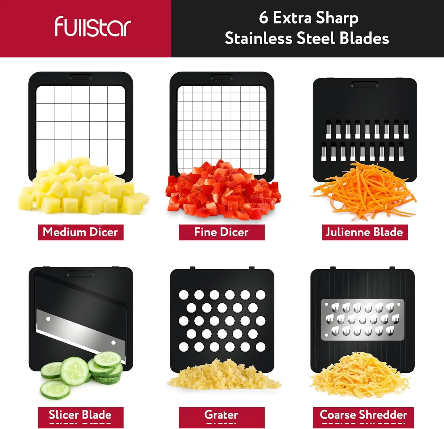Fullstar Vegetable Chopper, Mandoline Slicer - Cheese Grater, Food Chopper with Container, Kitchen Gadgets, Home Essentials (6-in-1, Full White)