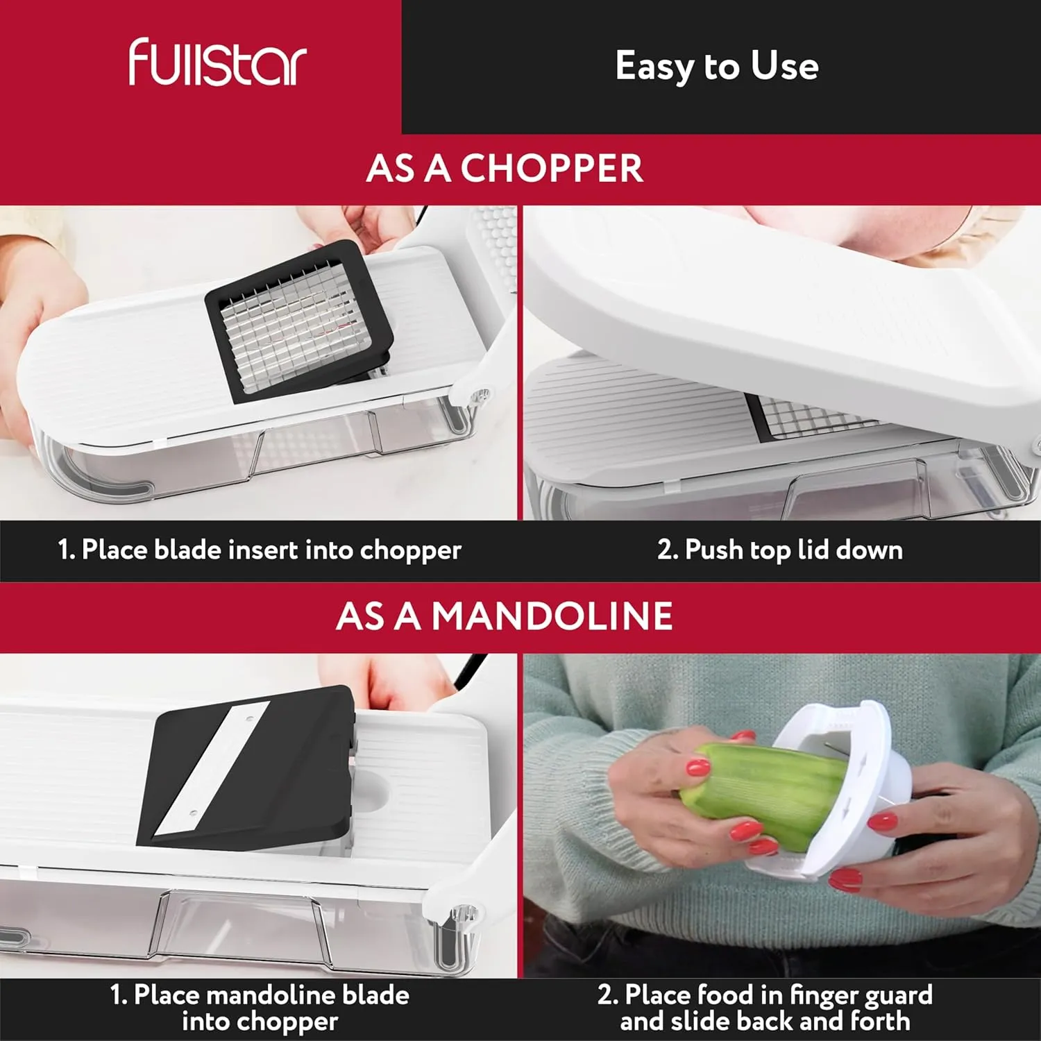 Fullstar Vegetable Chopper, Mandoline Slicer - Cheese Grater, Food Chopper with Container, Kitchen Gadgets, Home Essentials (6-in-1, Full White)