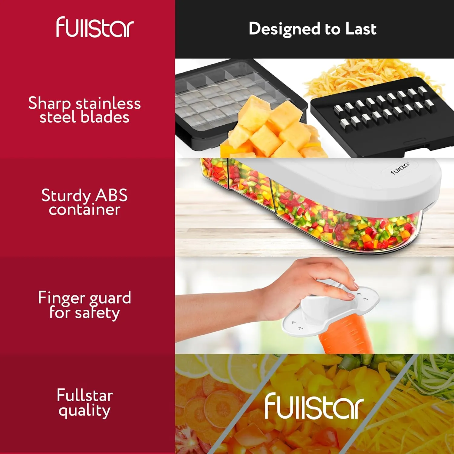 Fullstar Vegetable Chopper, Mandoline Slicer - Cheese Grater, Food Chopper with Container, Kitchen Gadgets, Home Essentials (6-in-1, Full White)
