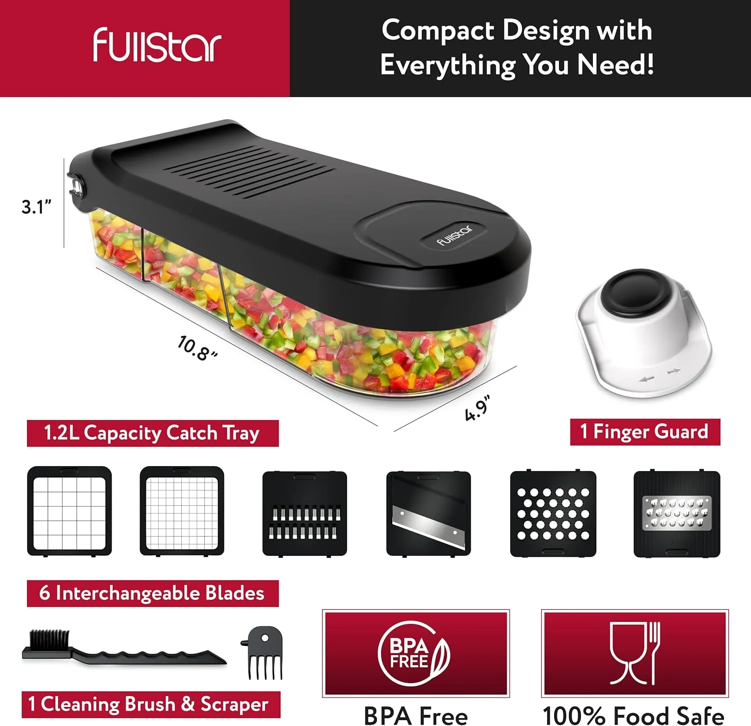 Fullstar Vegetable Chopper, Mandoline Slicer - Cheese Grater, Food Chopper with Container, Kitchen Gadgets, Home Essentials (6-in-1, White/Black)