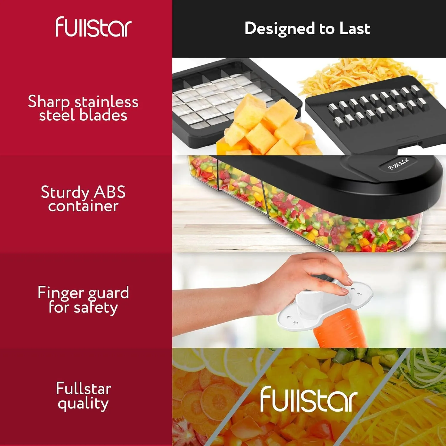 Fullstar Vegetable Chopper, Mandoline Slicer - Cheese Grater, Food Chopper with Container, Kitchen Gadgets, Home Essentials (6-in-1, White/Black)