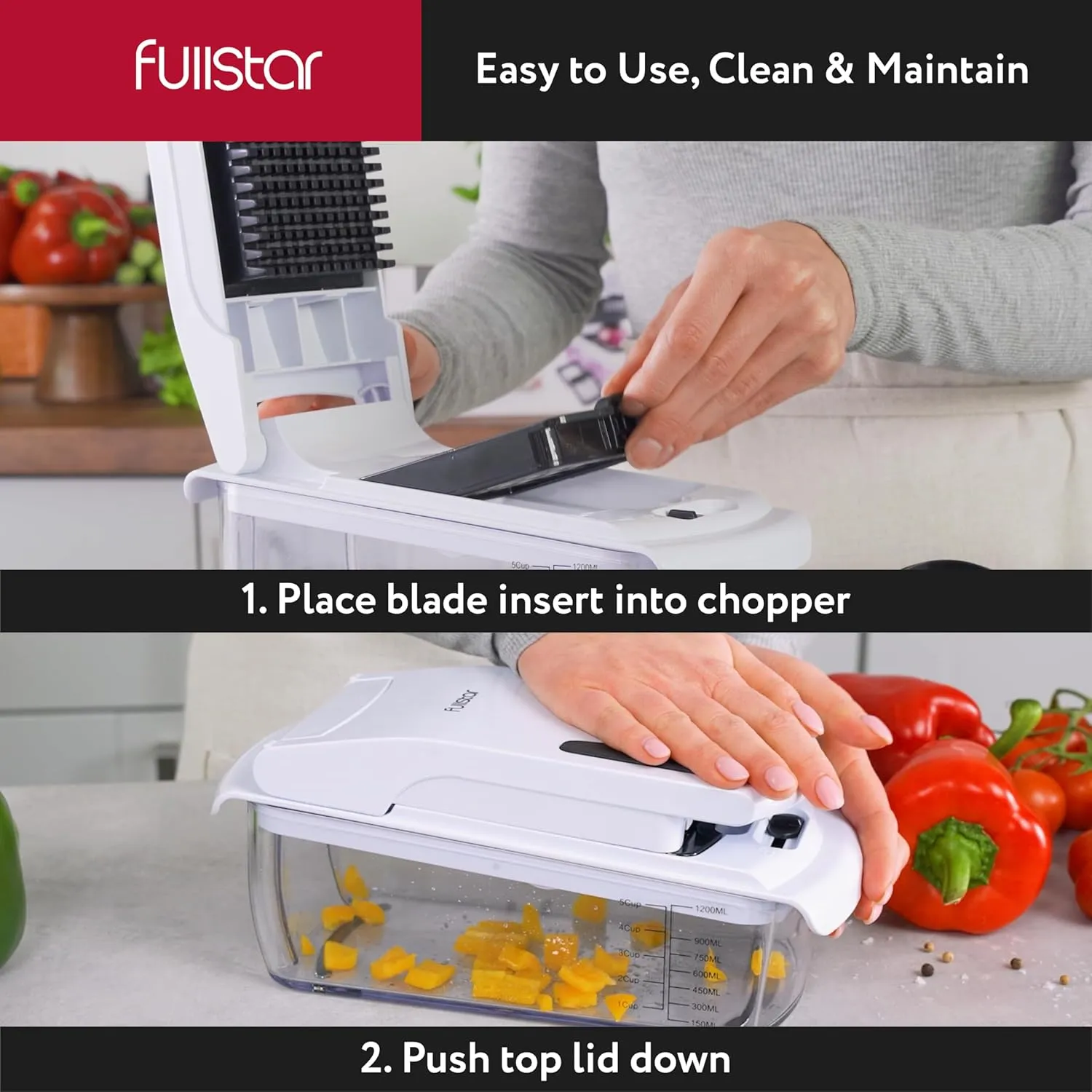 Fullstar Vegetable Chopper, Mandoline Slicer - Cheese Grater, Food Chopper with Container, Kitchen Gadgets, Home Essentials (7-in-1, White/Black)