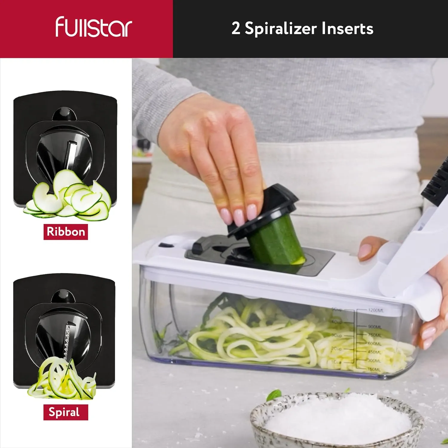 Fullstar Vegetable Chopper, Mandoline Slicer - Cheese Grater, Food Chopper with Container, Kitchen Gadgets, Home Essentials (7-in-1, White/Black)
